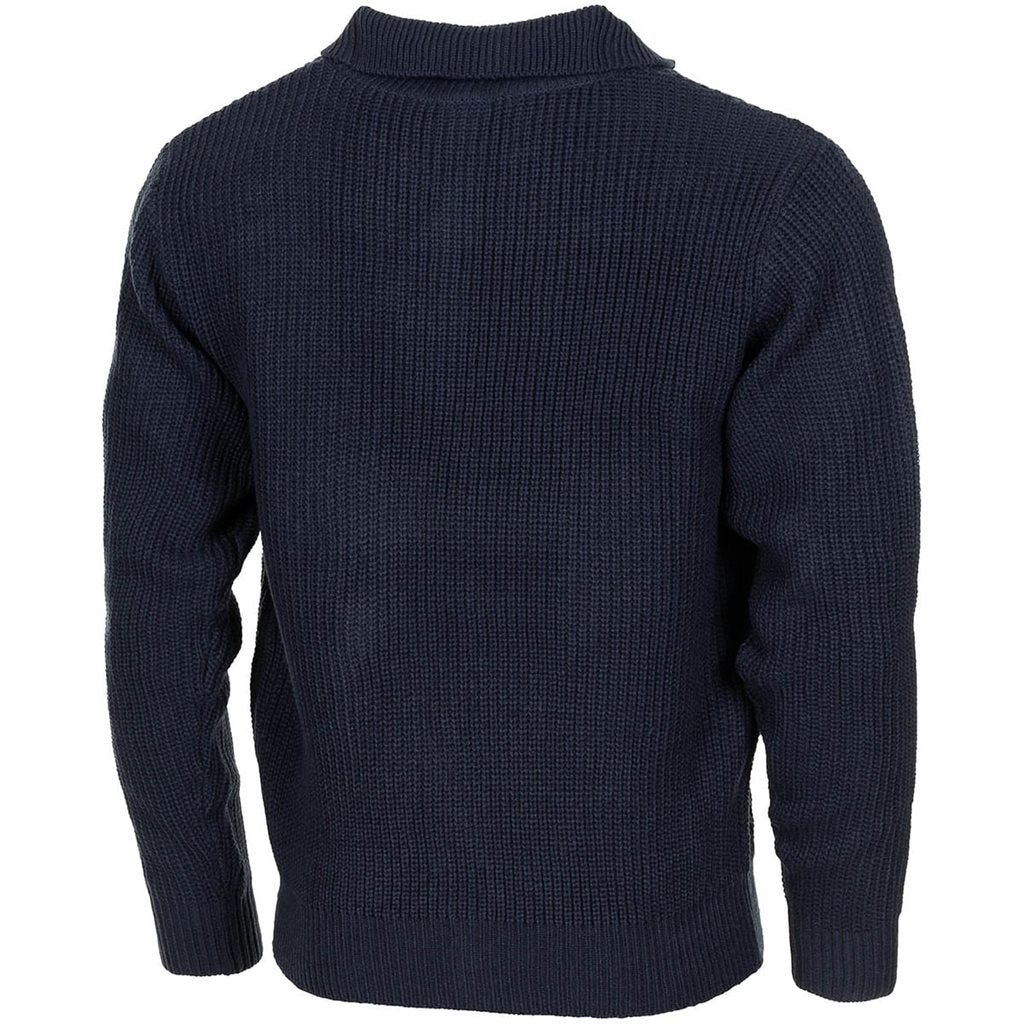 Jersey islandés TROYER azul con cremallera, cuello ajustable, 100% acrílico