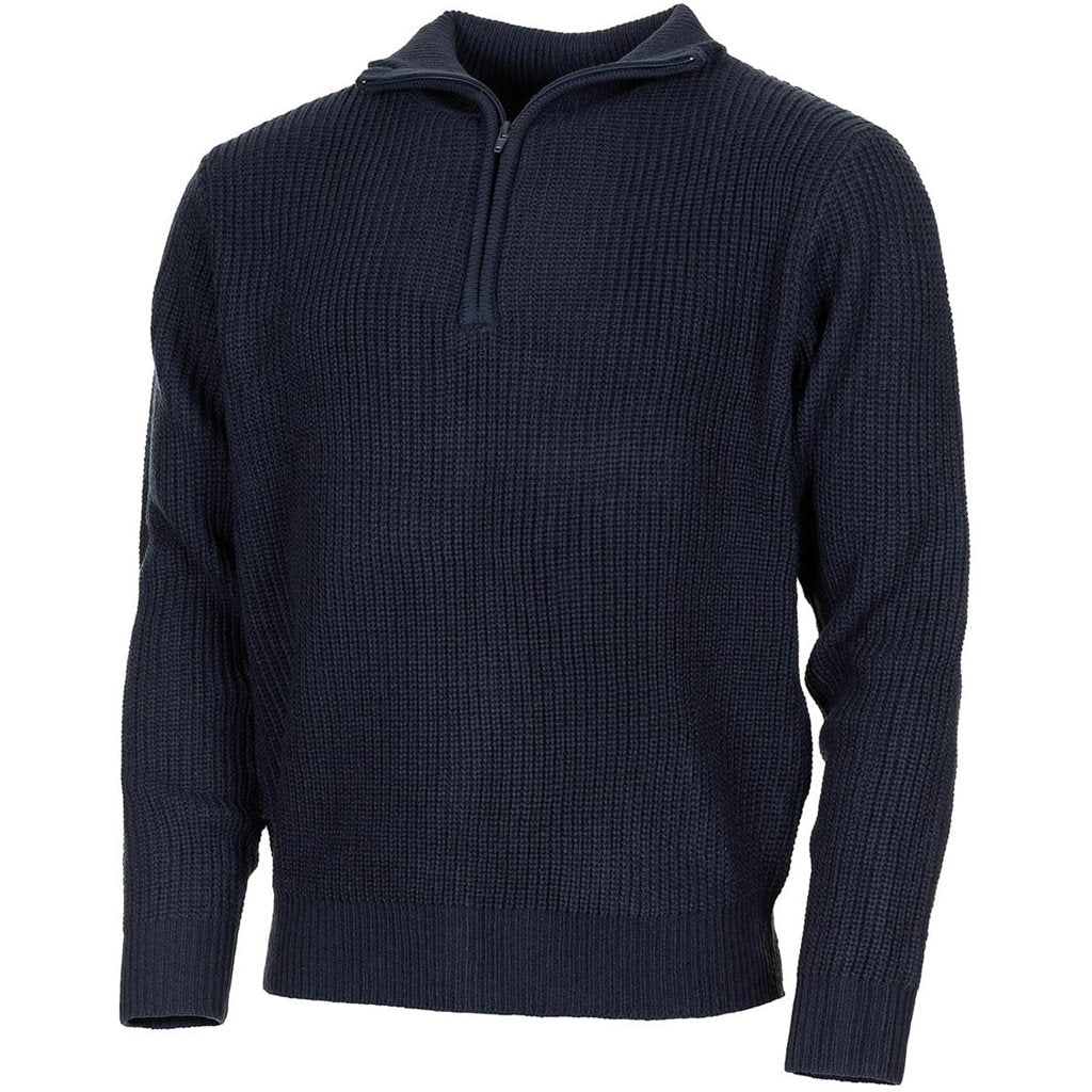 Jersey islandés TROYER azul con cremallera, cuello ajustable, 100% acrílico