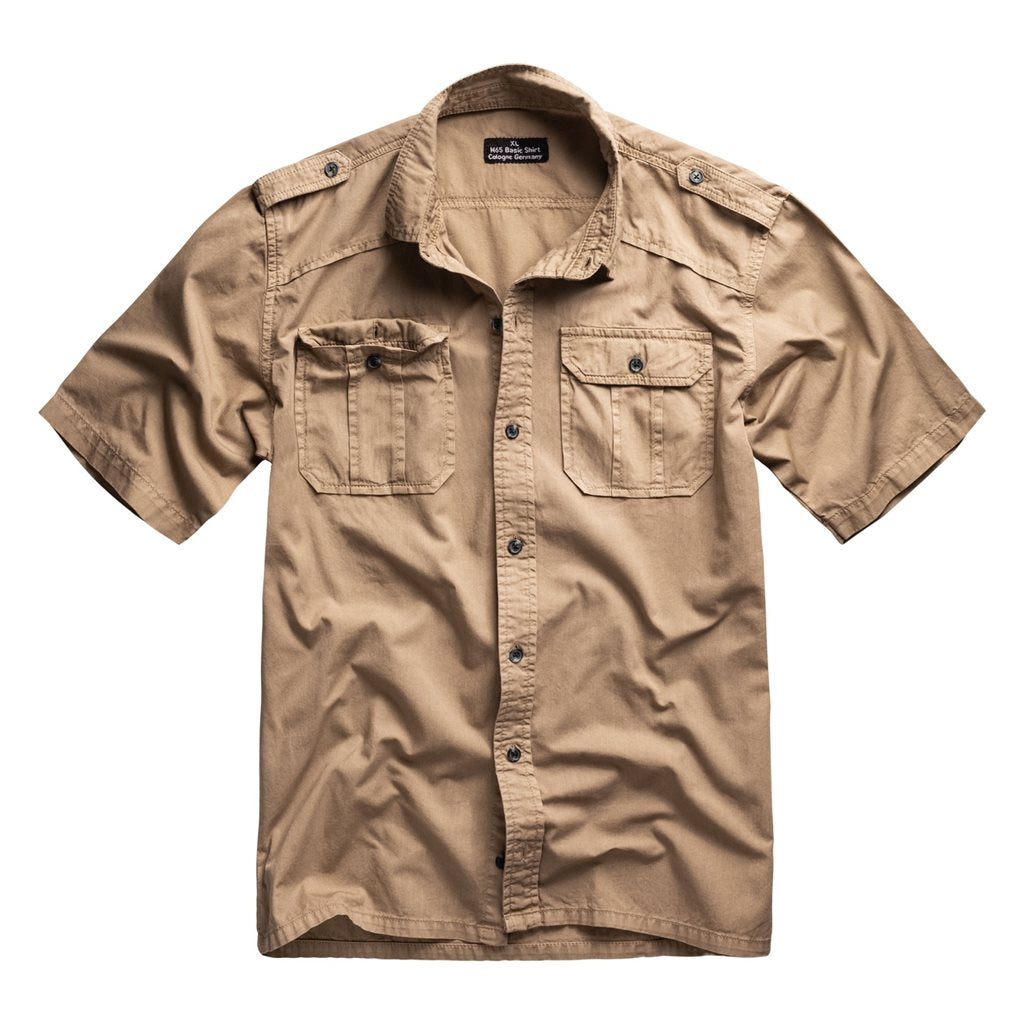 Camisa M65 BASIC negra de manga corta SURPLUS, algodón transpirable, botones, 2 bolsillos de pecho y hombreras