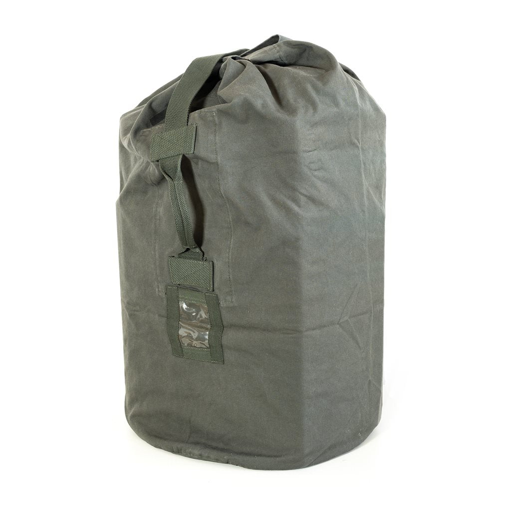 Saco de barco danés gris-verde usado 93 x 43 cm, algodón, asa y correa al hombro