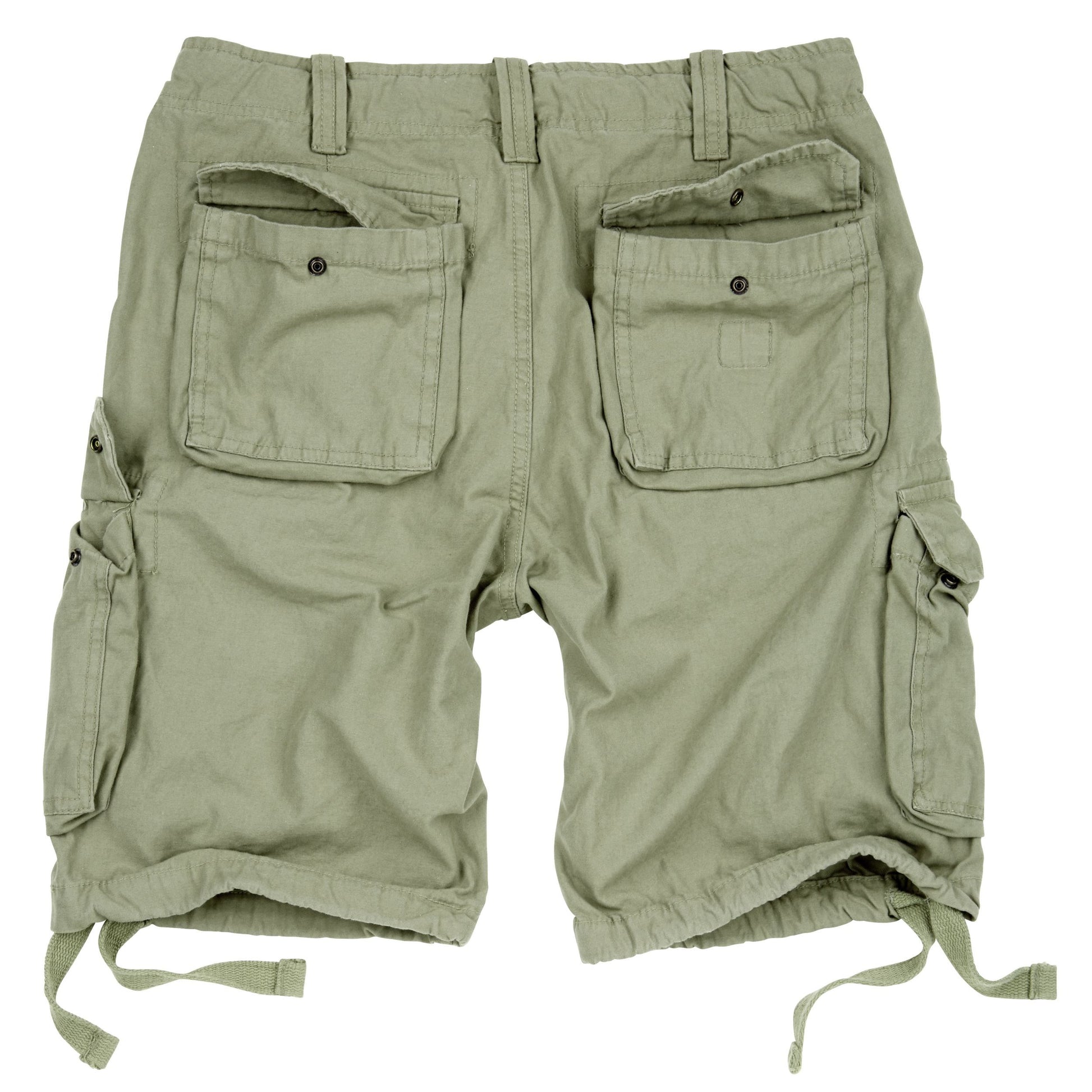 Bermudas AIRBORNE VINTAGE verdes SURPLUS, corte holgado, algodón suave, seis bolsillos, trabillas hasta 50 mm
