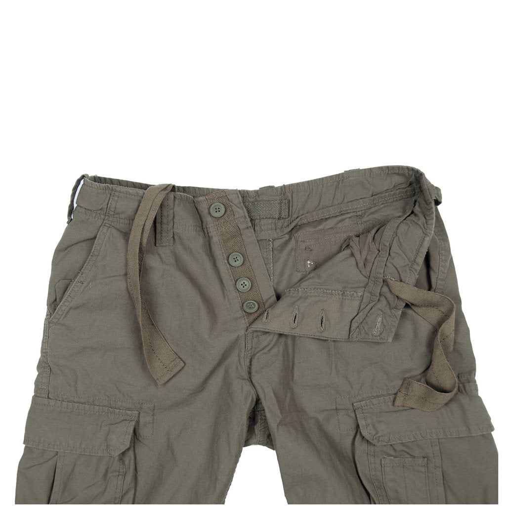 Bermudas AIRBORNE VINTAGE verdes SURPLUS, corte holgado, algodón suave, 6 bolsillos, compatibles con cinturón 50 mm