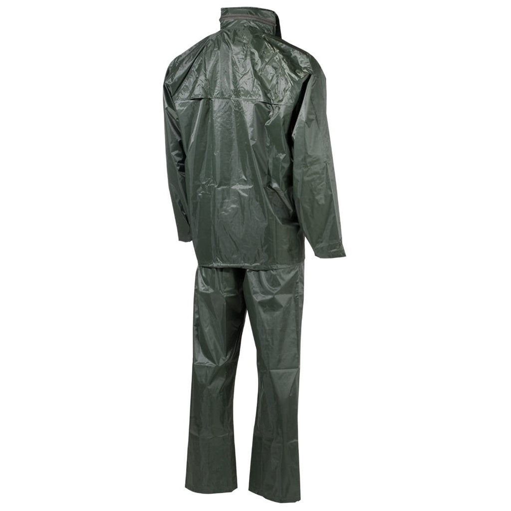 Conjunto impermeable verde: chaqueta con capucha y pantalón 100% poliéster