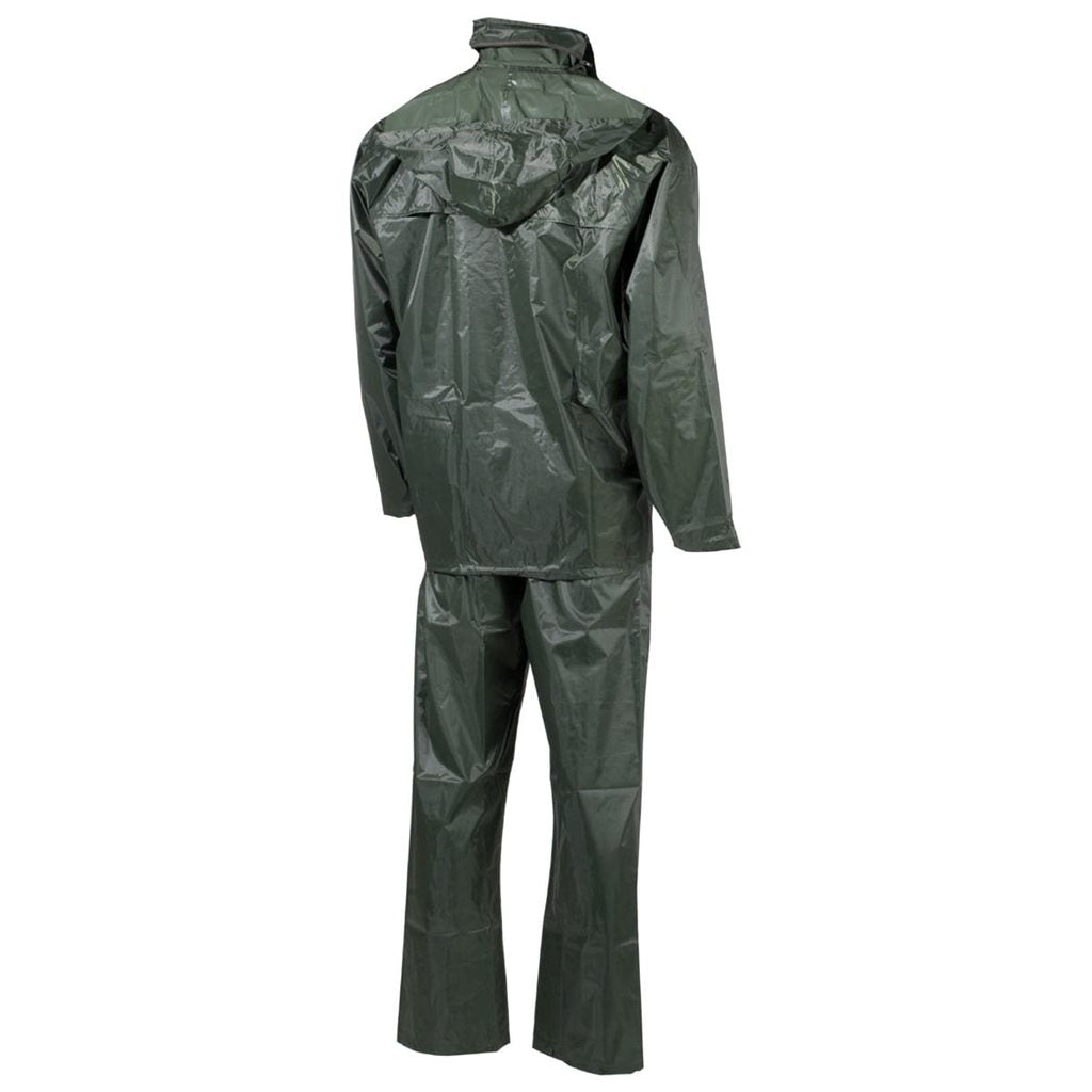 Conjunto impermeable verde: chaqueta con capucha y pantalón 100% poliéster