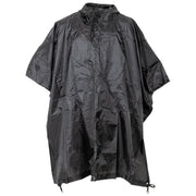 Poncho US rip-stop 144x223 cm negro, impermeable con capucha ajustable y costuras selladas