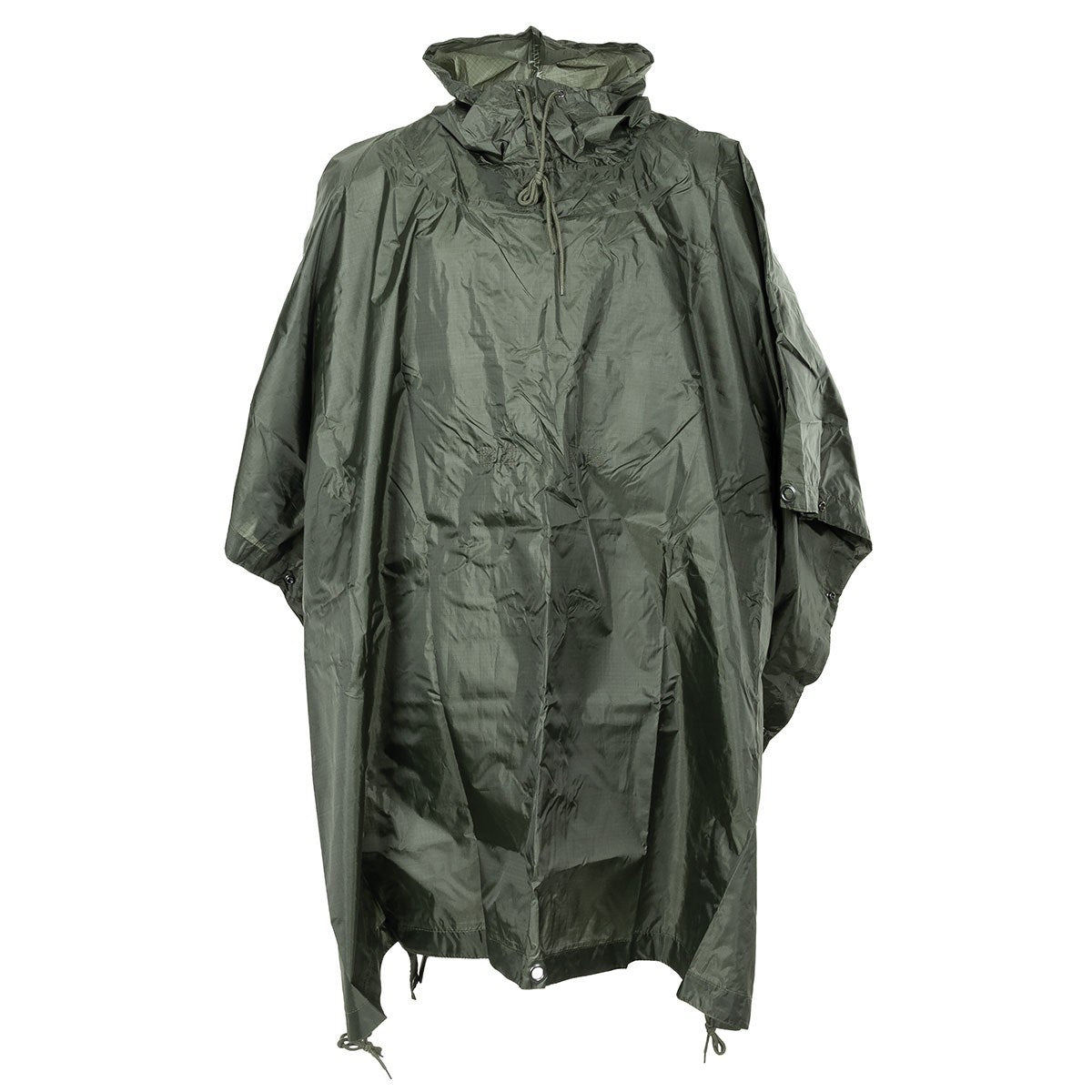 Poncho US rip-stop 144x223 cm negro, impermeable con capucha ajustable y costuras selladas