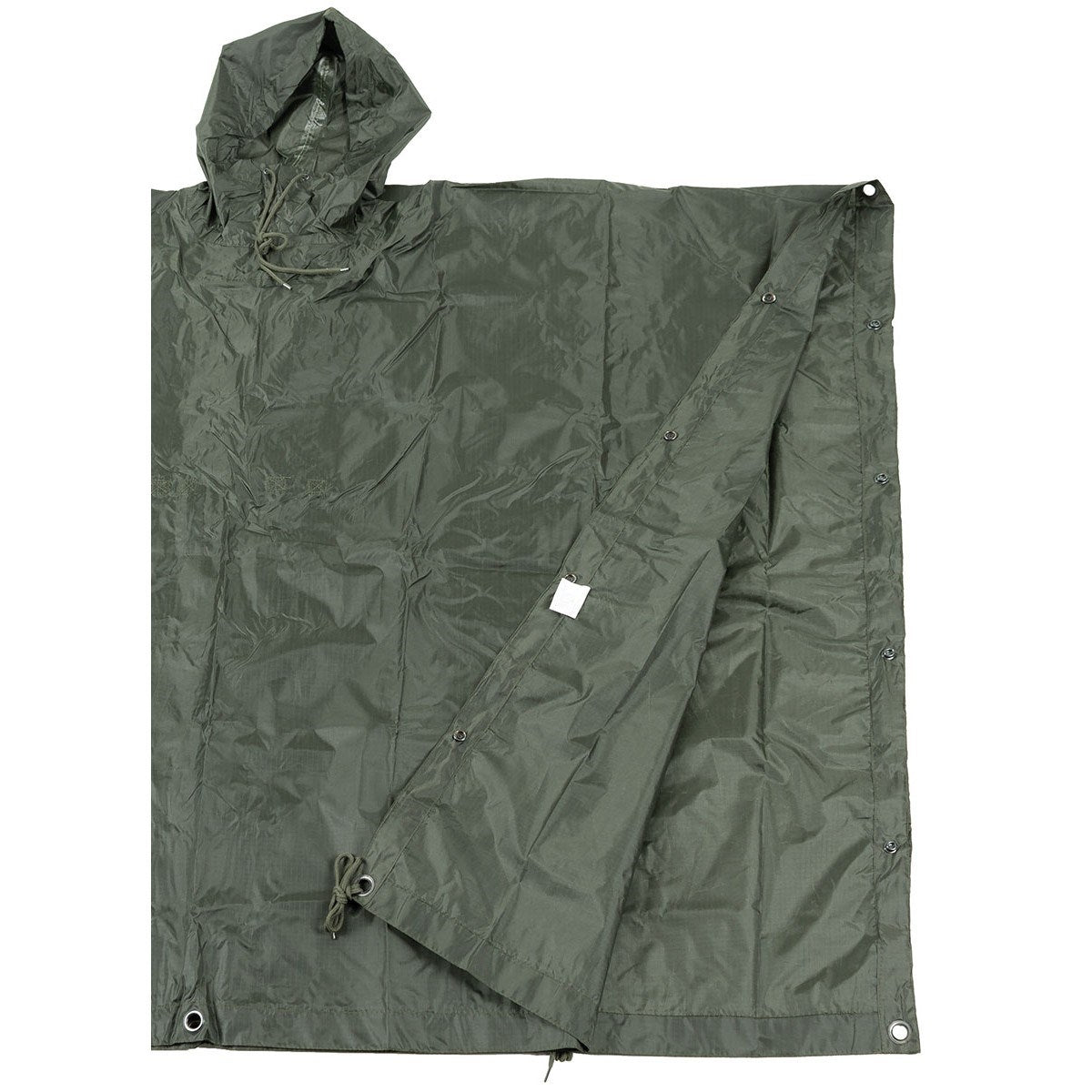 Poncho US rip-stop 144x223 cm negro, impermeable con capucha ajustable y costuras selladas