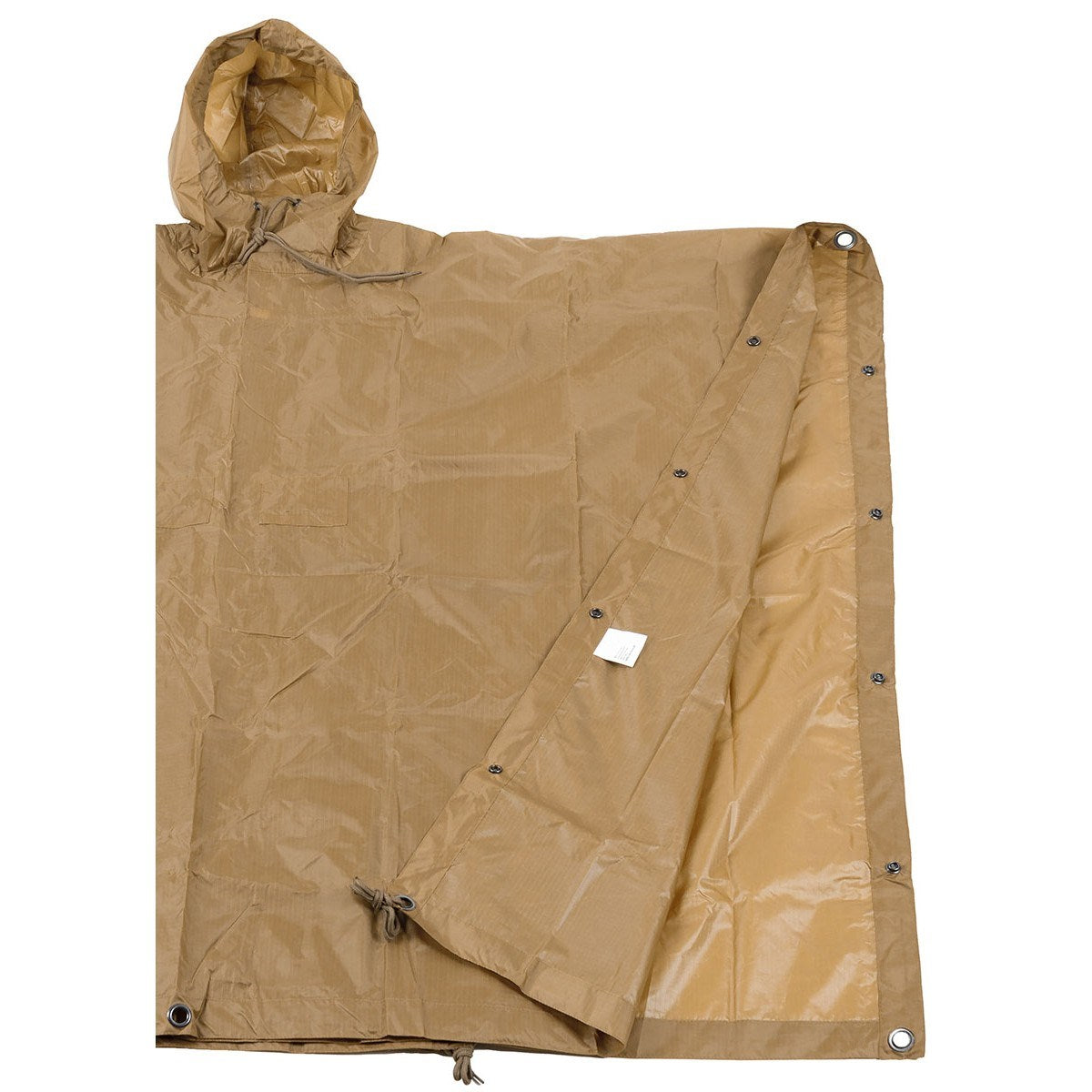 Poncho US rip-stop 144x223 cm negro, impermeable con capucha ajustable y costuras selladas