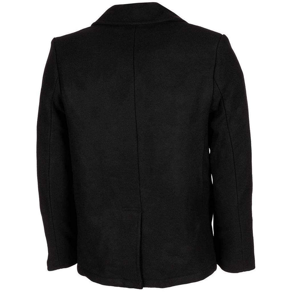 Abrigo Pea Coat negro de lana con doble botonadura y botones con motivo de ancla