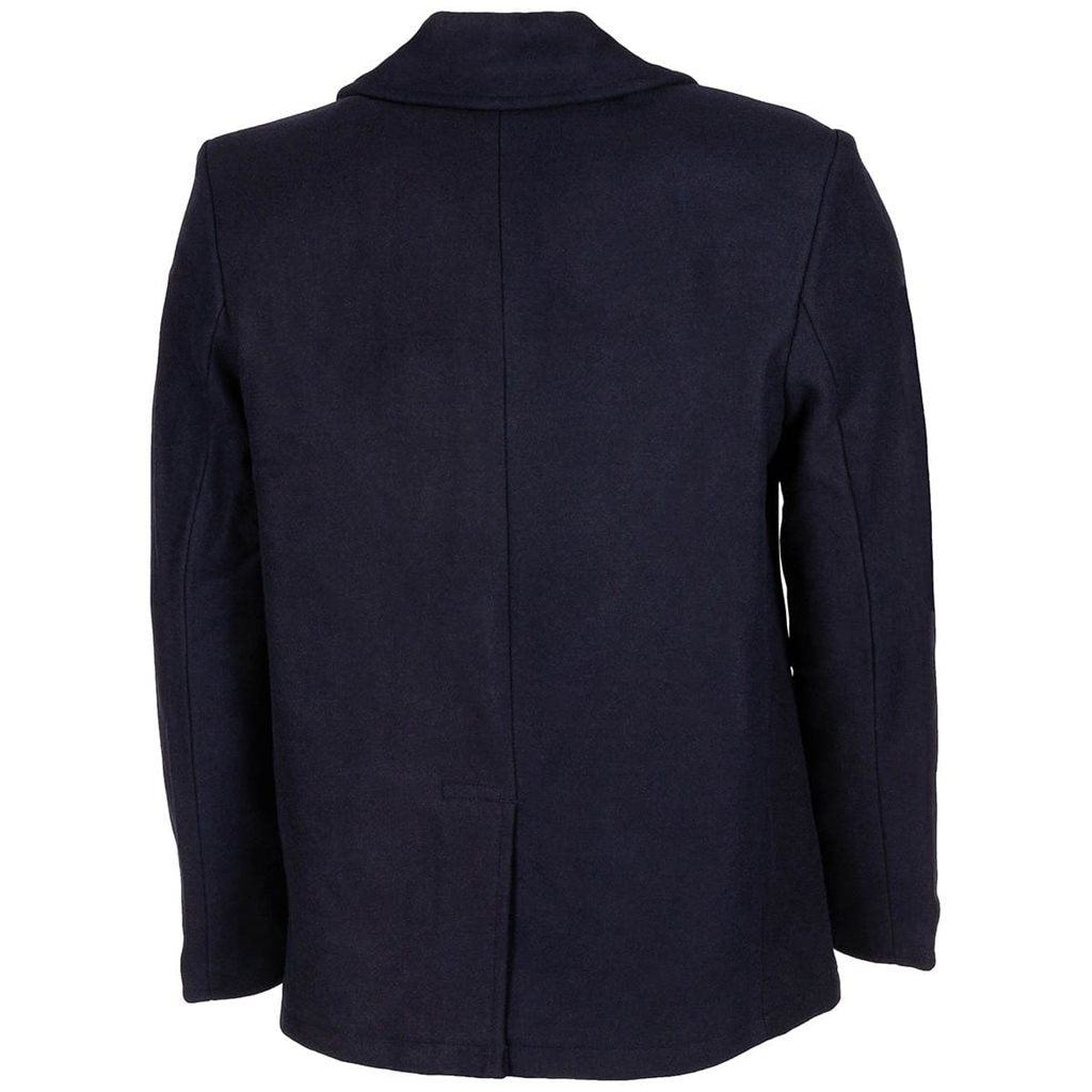 Abrigo Pea Coat US de lana azul con doble botonadura y botones con motivo de ancla
