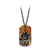 Placa identificativa FIRE FIGHTER en plástico con cadena de bolitas negra