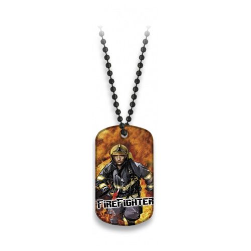 Placa identificativa FIRE FIGHTER en plástico con cadena de bolitas negra