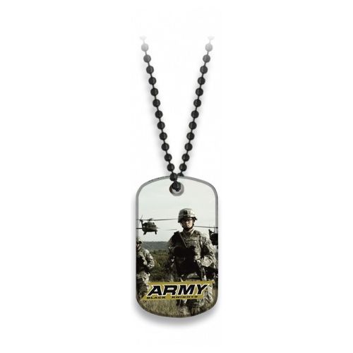 Placa identificativa ARMY con estampado fotográfico y cadena de cuentas negra, 50x28 mm, plástico y metal