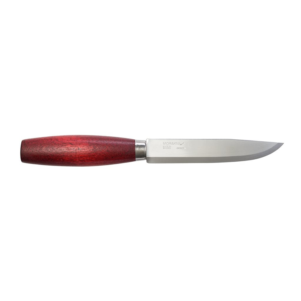 Cuchillo fijo MORA CLASSIC No.3 rojo con hoja larga de acero alto carbono, mango de abedul y funda plastica con trabilla de cuero