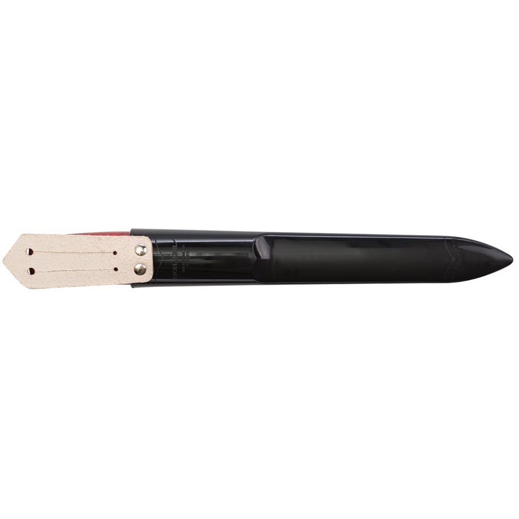 Cuchillo fijo MORA CLASSIC No.3 rojo con hoja larga de acero alto carbono, mango de abedul y funda plastica con trabilla de cuero