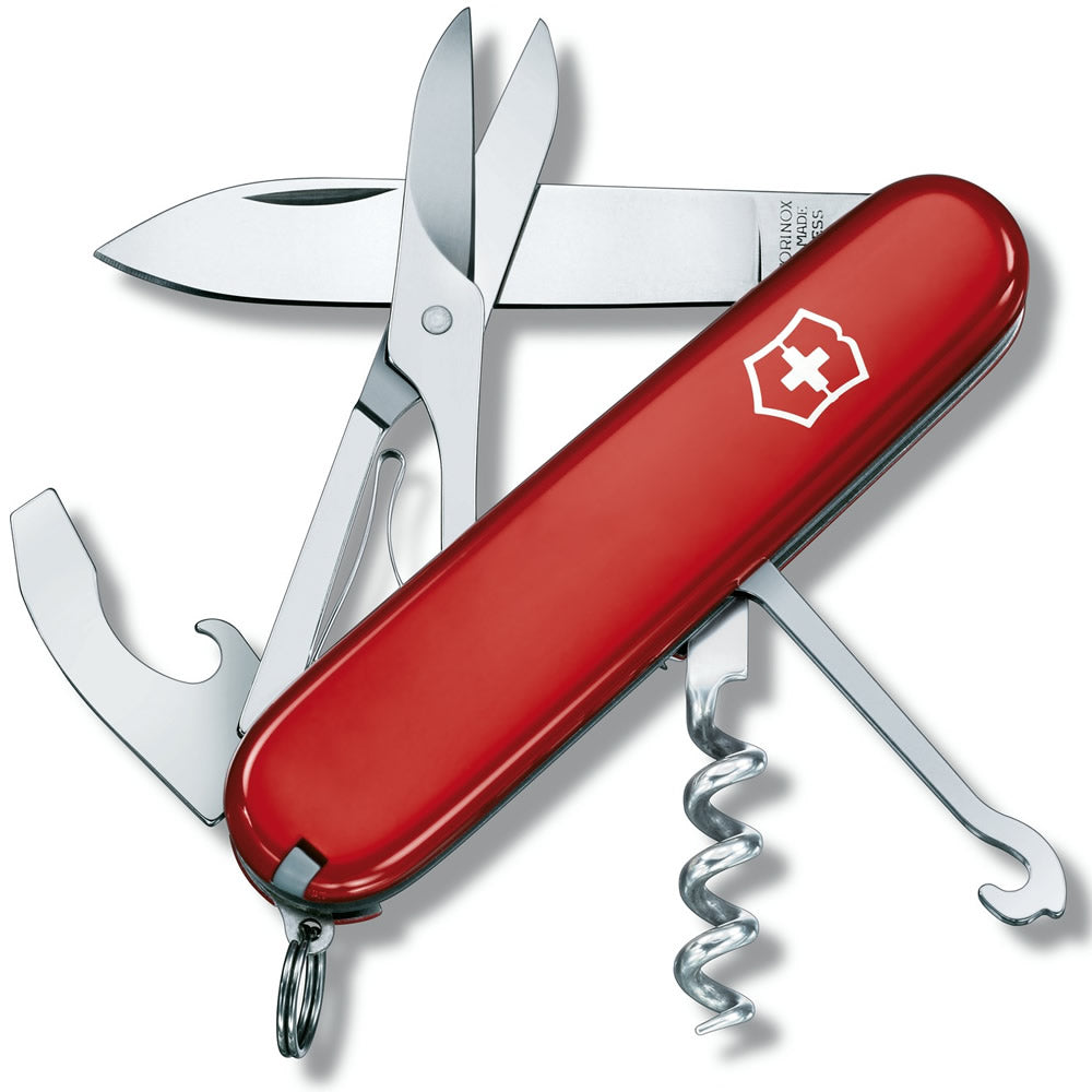 Navaja de bolsillo roja 91 mm con 15 funciones, compacta para turismo y viajes