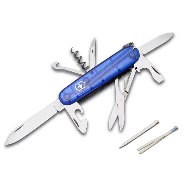 Navaja de bolsillo CLIMBER 91 mm roja translúcida con tijeras - 14 funciones