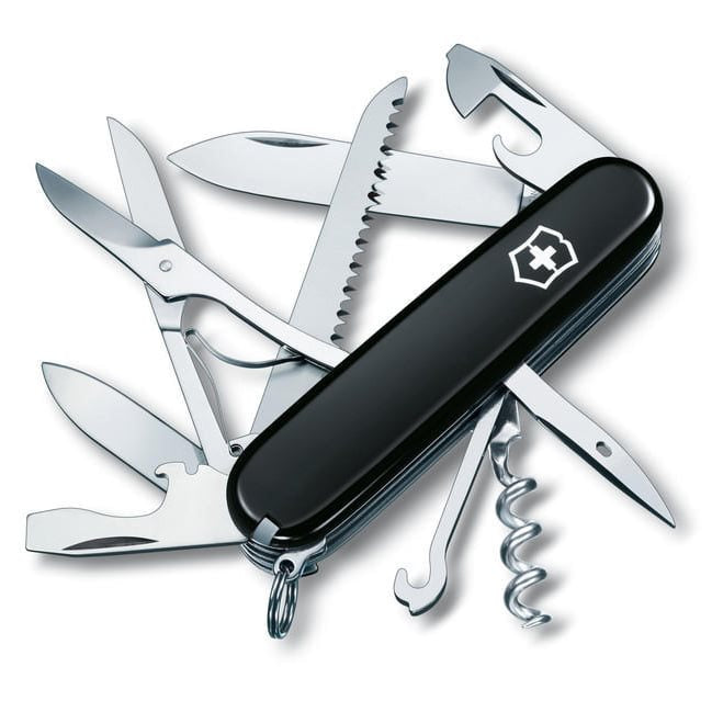 Navaja de bolsillo HUNTSMAN 91 mm negra con tijeras y sierra, 15 funciones