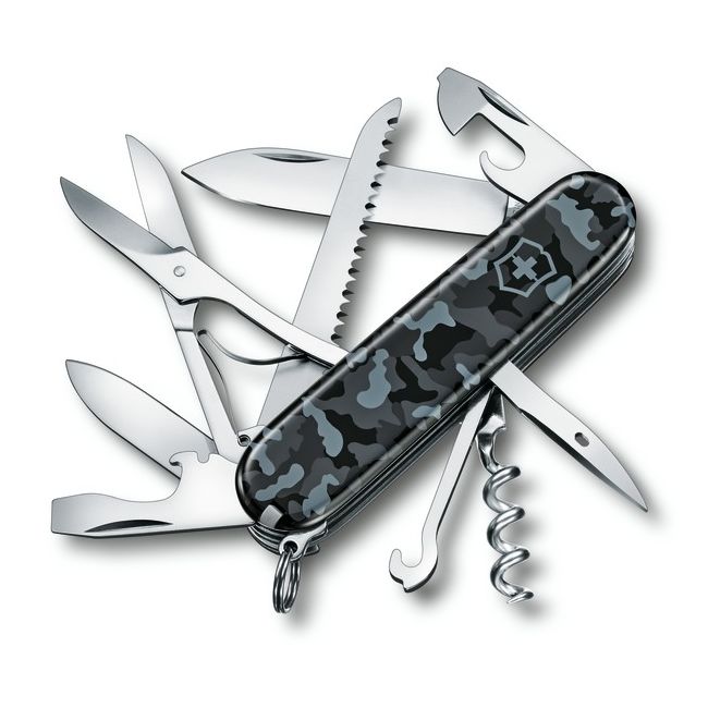Navaja de bolsillo HUNTSMAN 91 mm camuflaje azul con tijeras y sierra para madera