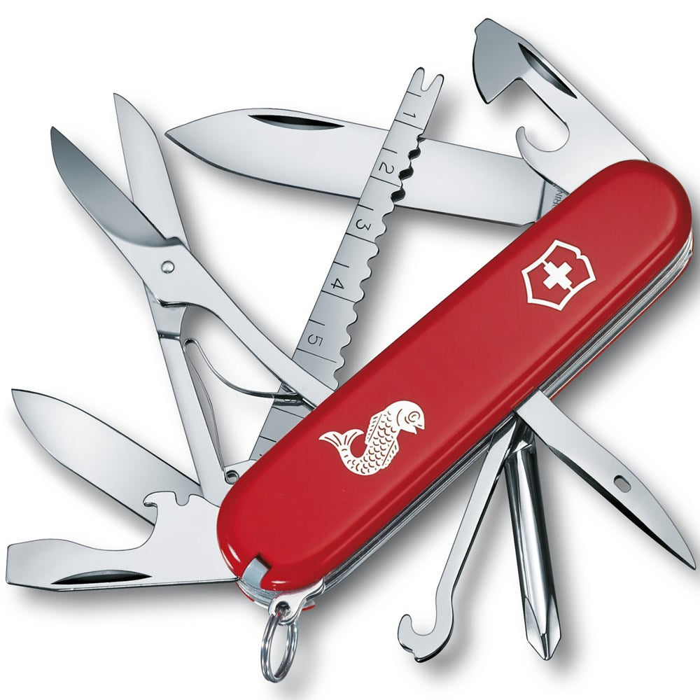 Navaja de bolsillo FISHERMAN 91 mm roja, 17 funciones, con medidor de peces