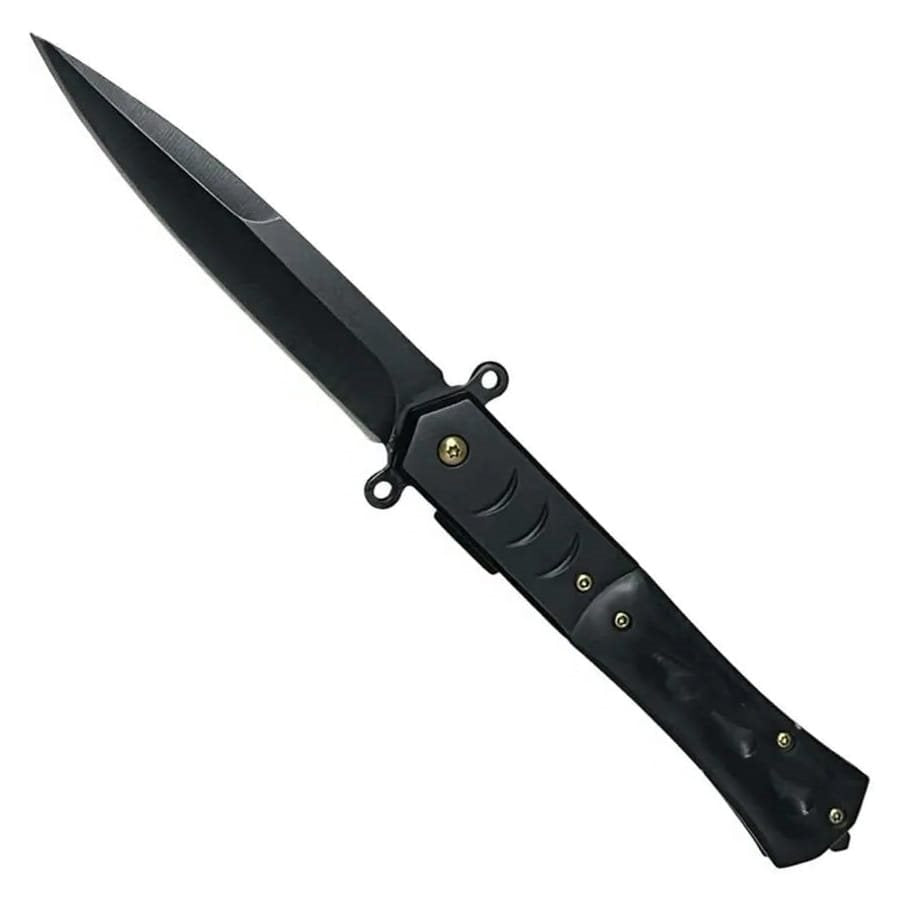 Navaja plegable Black Marble negro, filo liso y forma de daga