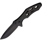 Navaja plegable BLACK ELITE con hoja negra acabado stonewash y mango de acero inoxidable. Apertura asistida y cierre LinerLock.