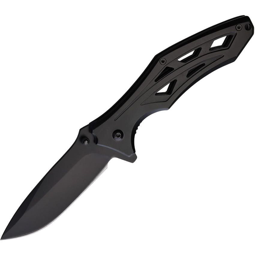 Navaja plegable BLACK ELITE con hoja negra acabado stonewash y mango de acero inoxidable. Apertura asistida y cierre LinerLock.