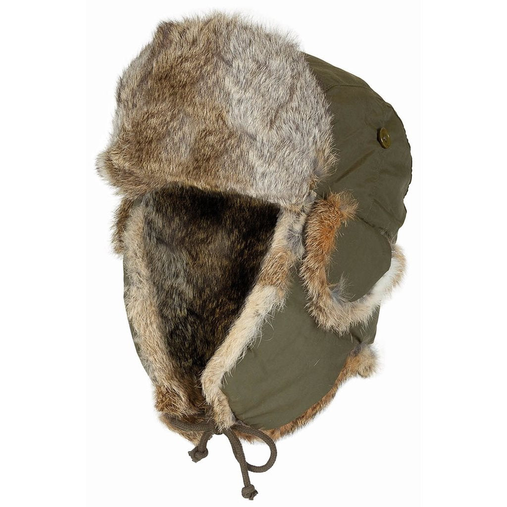 Gorra ushanka de piel de conejo ZEENA con visera y orejeras