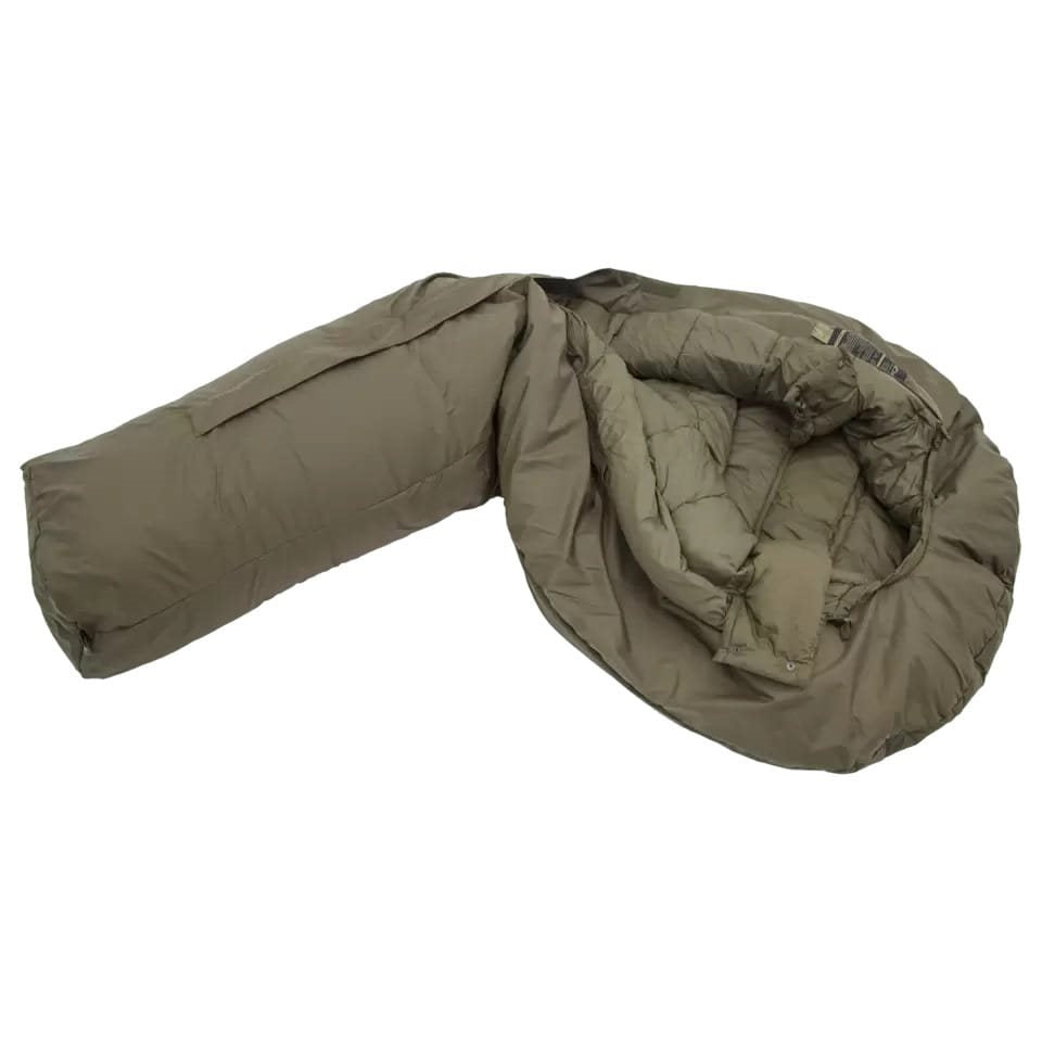 Saco de dormir DEFENCE 6 verde, tipo momia, usado por unidades de la OTAN en condiciones árticas