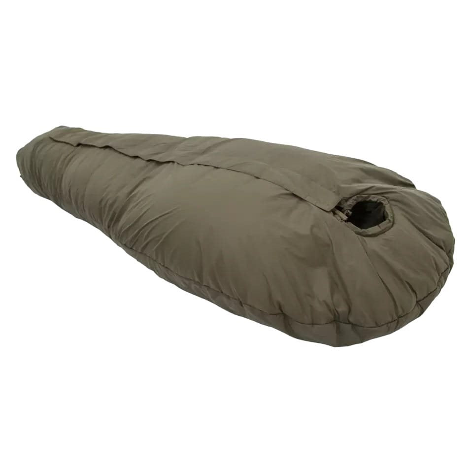 Saco de dormir DEFENCE 6 verde, tipo momia, usado por unidades de la OTAN en condiciones árticas