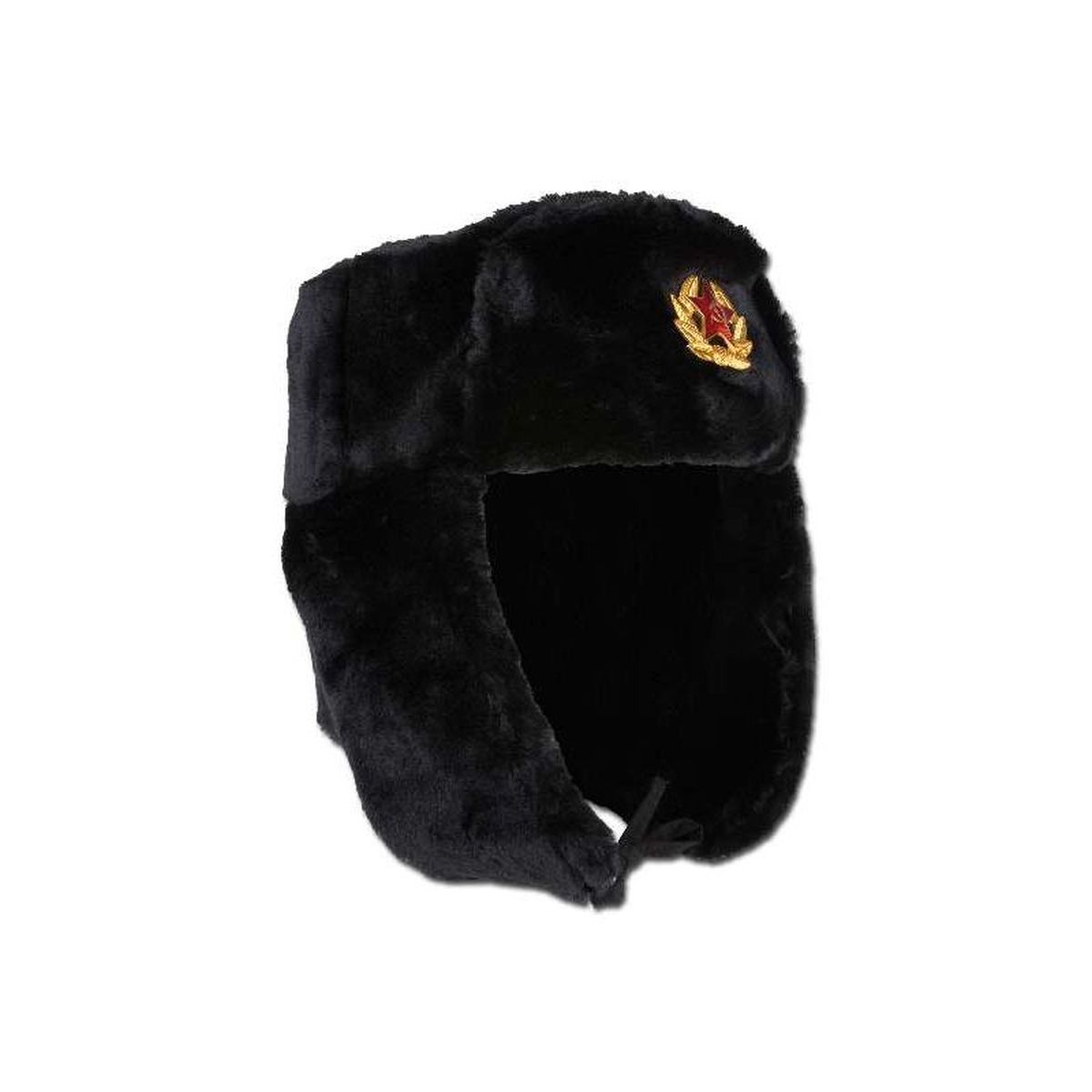 Beranice negra (uschanka) con emblema ruso y estrella
