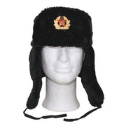 Beranice negra (uschanka) con emblema ruso y estrella