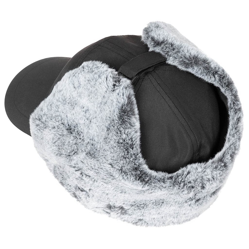 Gorro Trapper con visera negro de FOX OUTDOOR con forro de pelo sintético y protección para orejas y cuello