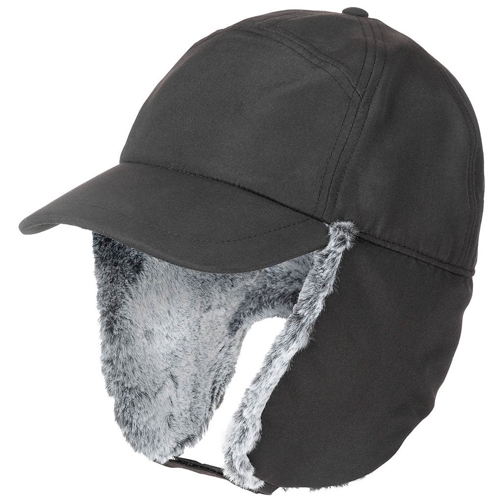 Gorro Trapper con visera negro de FOX OUTDOOR con forro de pelo sintético y protección para orejas y cuello