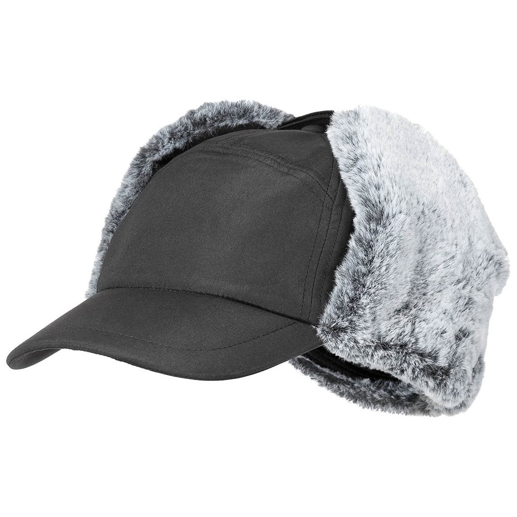 Gorro Trapper con visera negro de FOX OUTDOOR con forro de pelo sintético y protección para orejas y cuello