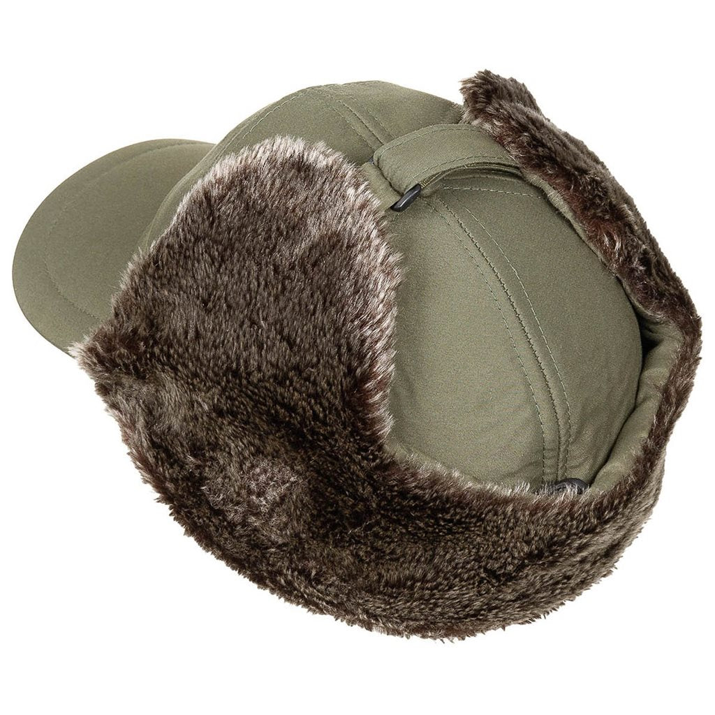 Gorro Trapper con visera negro de FOX OUTDOOR con forro de pelo sintético y protección para orejas y cuello