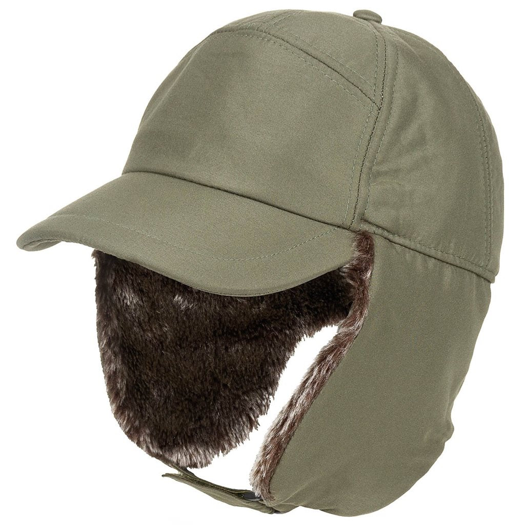 Gorro Trapper con visera negro de FOX OUTDOOR con forro de pelo sintético y protección para orejas y cuello
