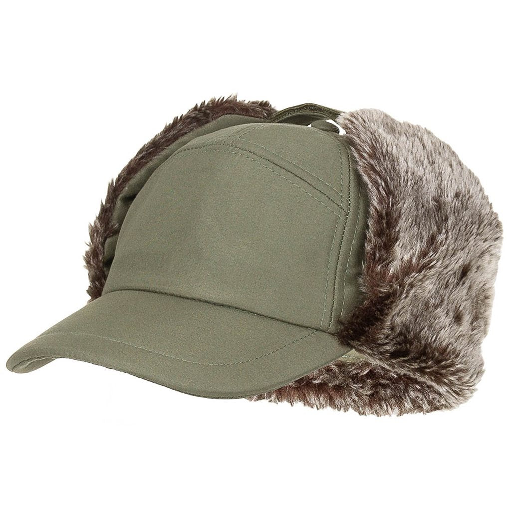 Gorro Trapper con visera negro de FOX OUTDOOR con forro de pelo sintético y protección para orejas y cuello