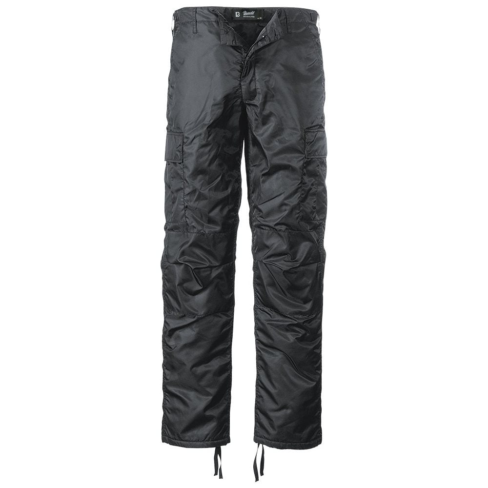 Pantalones térmicos MA1 negros con bolsillos frontales, traseros y laterales, solapas y botones