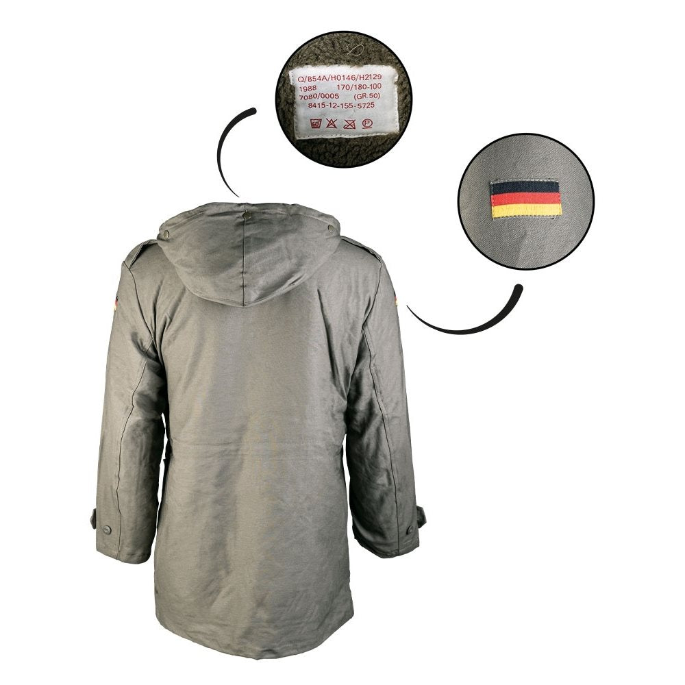 Parka Bundeswehr verde con forro extraíble, cierre con cremallera y cuatro bolsillos