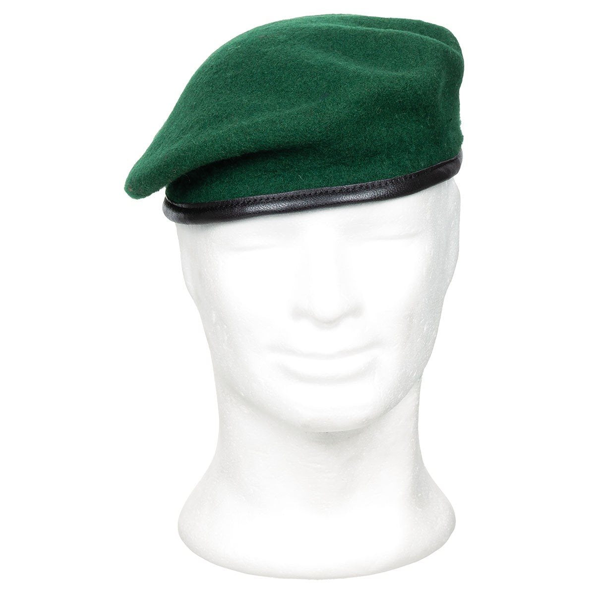 Boina Commando Verde de 100% lana con forro de algodón y ribete de cuero