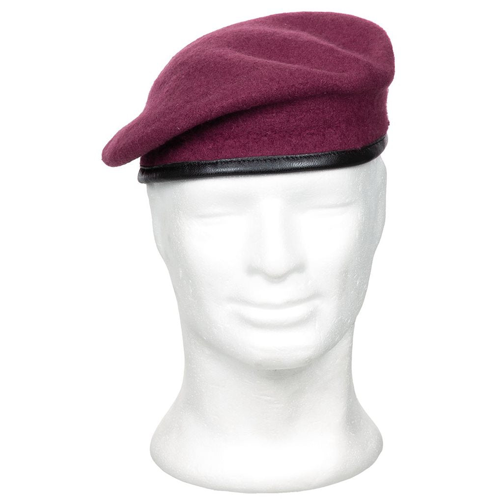 Baret COMMANDO vino, boina 100% lana con forro 100% algodón y ribete de cuero