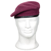 Baret COMMANDO vino, boina 100% lana con forro 100% algodón y ribete de cuero
