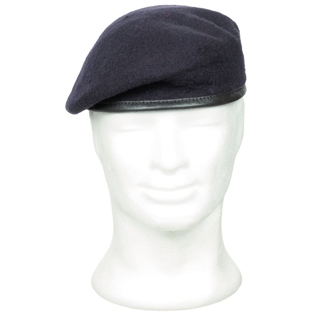 Boina Commando Azul, 100% lana, forro 100% algodón y borde de cuero