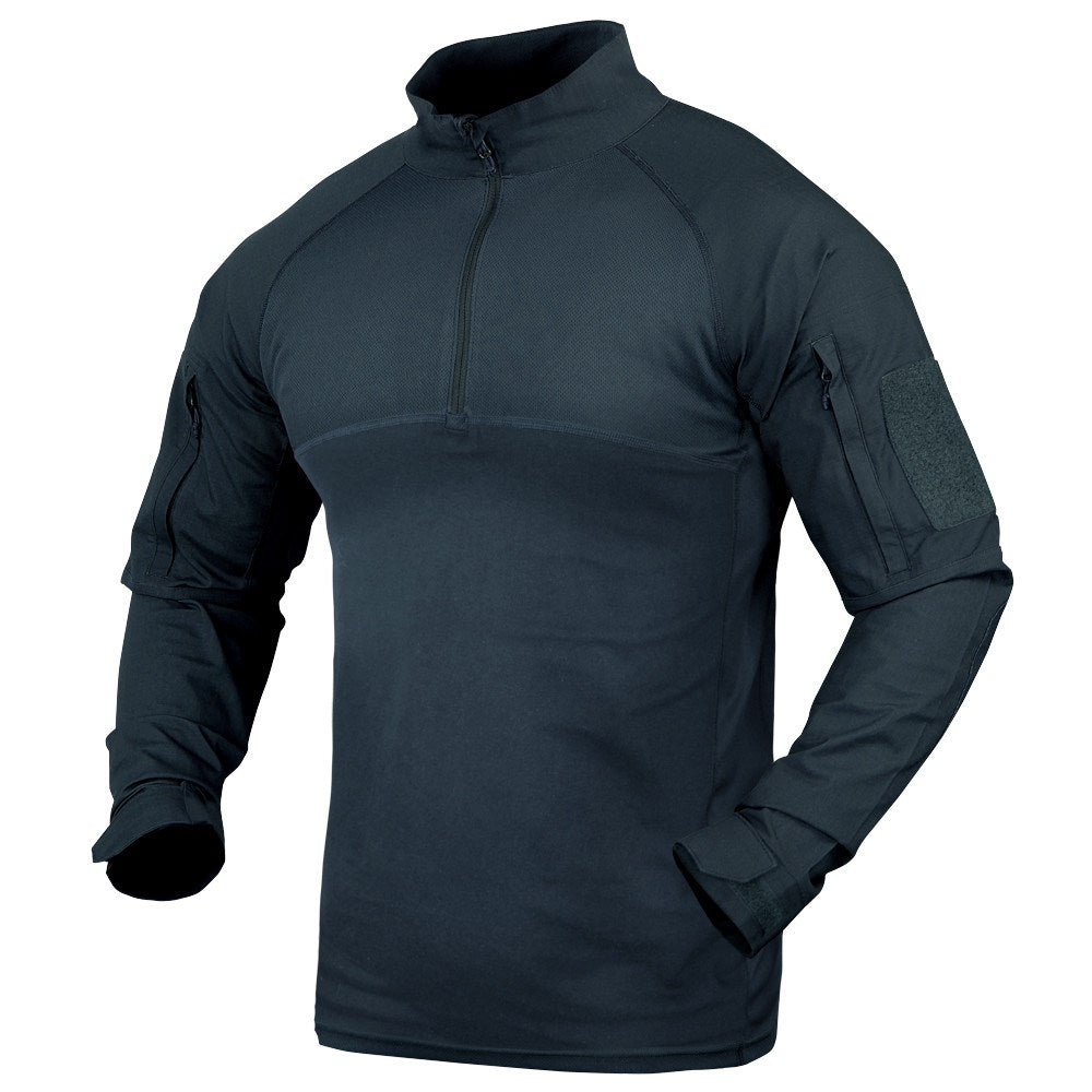 Camisa táctica COMBAT con cremallera, bolsillos en bíceps y compartimentos para protectores en codos