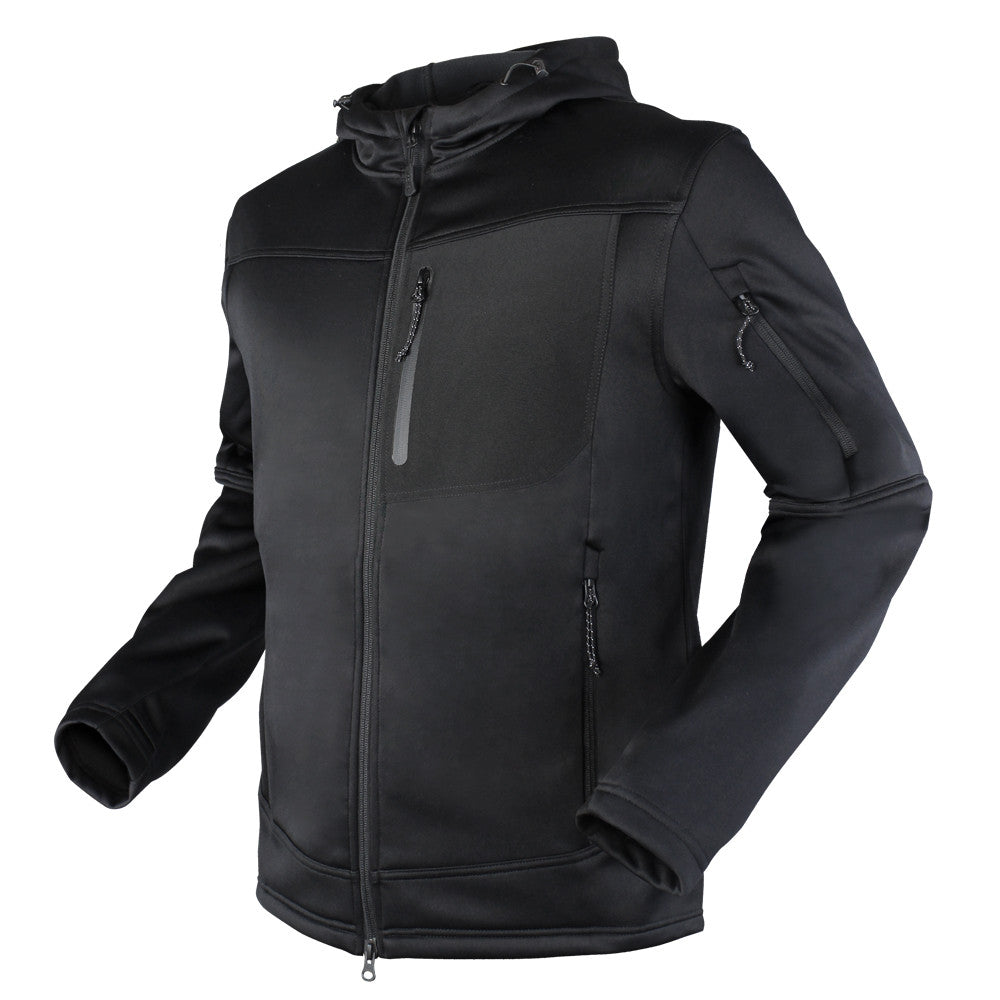 Sudadera CIRRUS Technical Fleece negra con cremallera y capucha, 100% poliéster