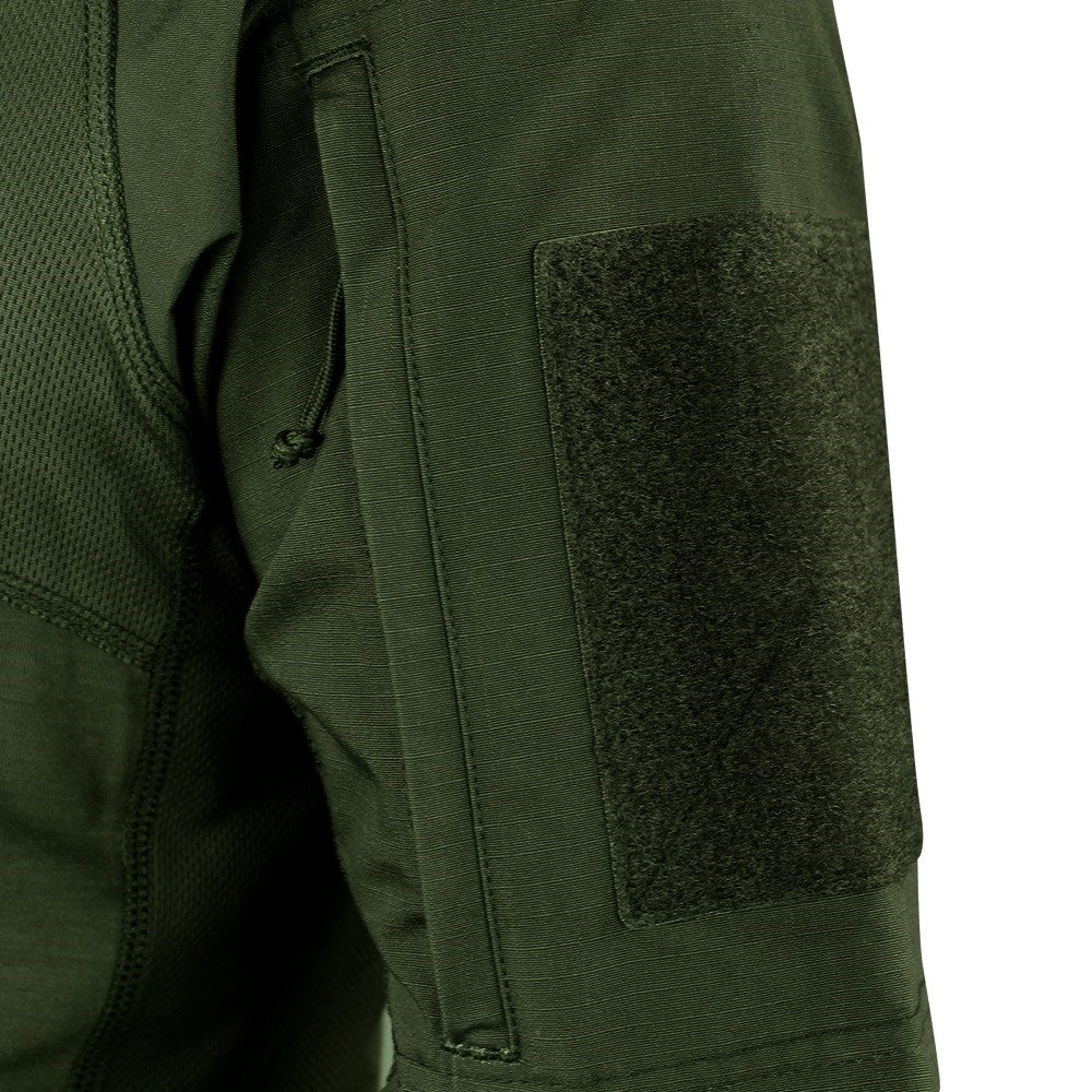 Camisa táctica COMBAT manga corta en verde con bolsillos y paneles VELCRO