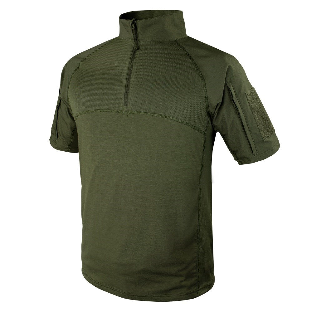 Camisa táctica COMBAT manga corta en verde con bolsillos y paneles VELCRO