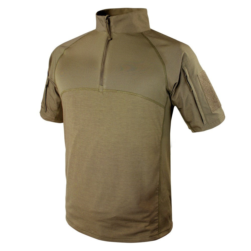 Camisa táctica COMBAT manga corta TAN de CONDOR OUTDOOR con bolsillos y paneles VELCRO