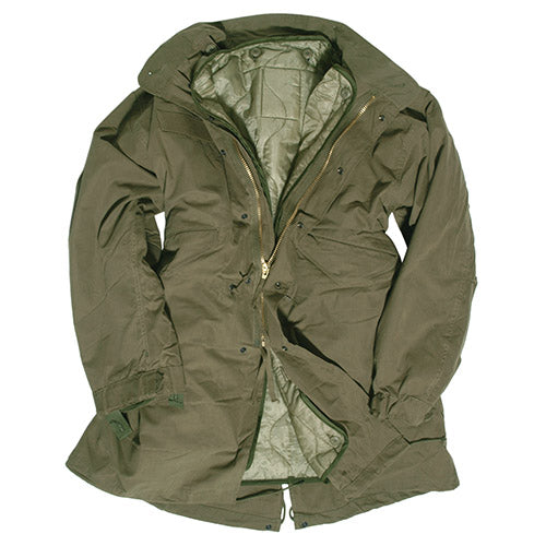 Parka US M-65 Fishtail verde con forro desmontable, vista frontal